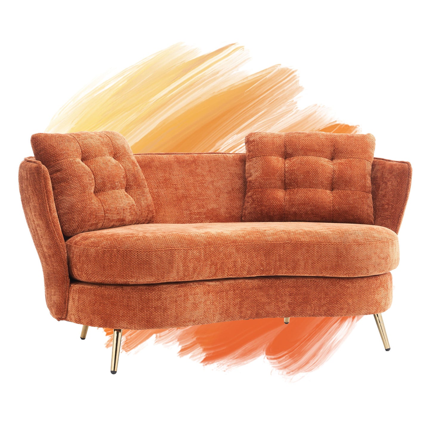 Polyester Fiber Loveseat Sofa Chair Upholstered Couch With Golden Metal Legs Club Two-Seat Sofa For Living Reading Room Bedroom Apartment Small Space Dorm