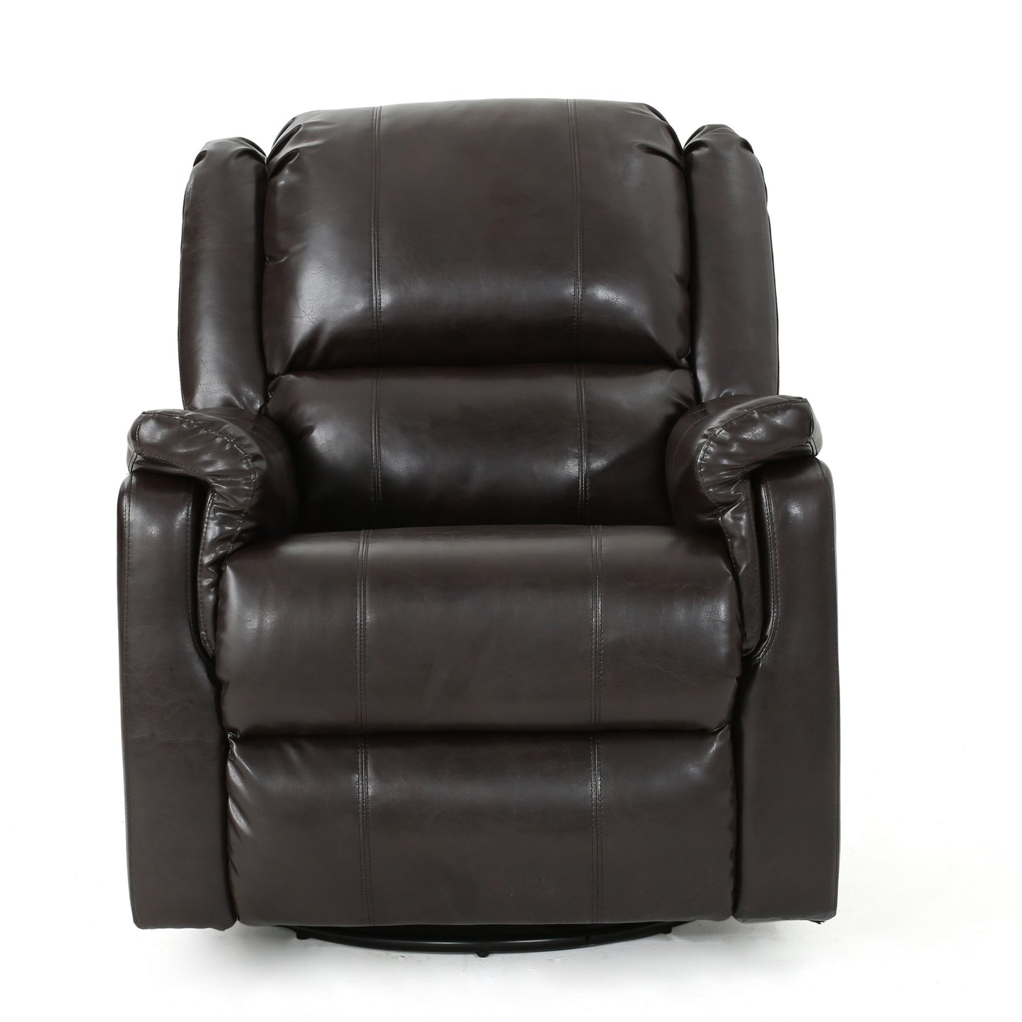 PU Glider Recliner With Swivel, Manual Reclining Chair - Brown