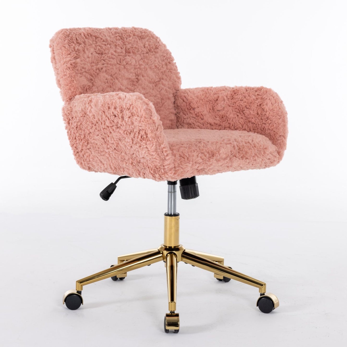 Office Chair, Artificial Rabbit Hair Home Office Chair With Golden Metal Base, Adjustable Desk Chair Swivel Office Chair, Vanity Chair