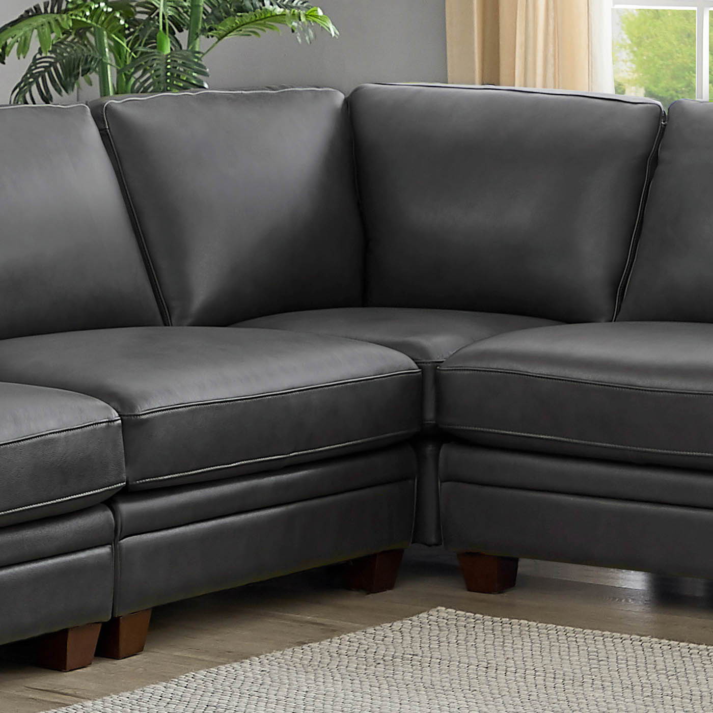 Naples - Top Grain Leather L-Shape 5 Piece Sectional (Right End Ottoman) - Gray