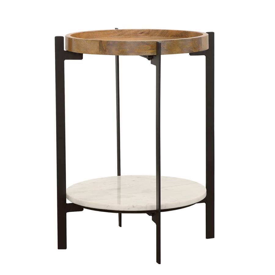 Adhvik - Round Table With Marble Shelf