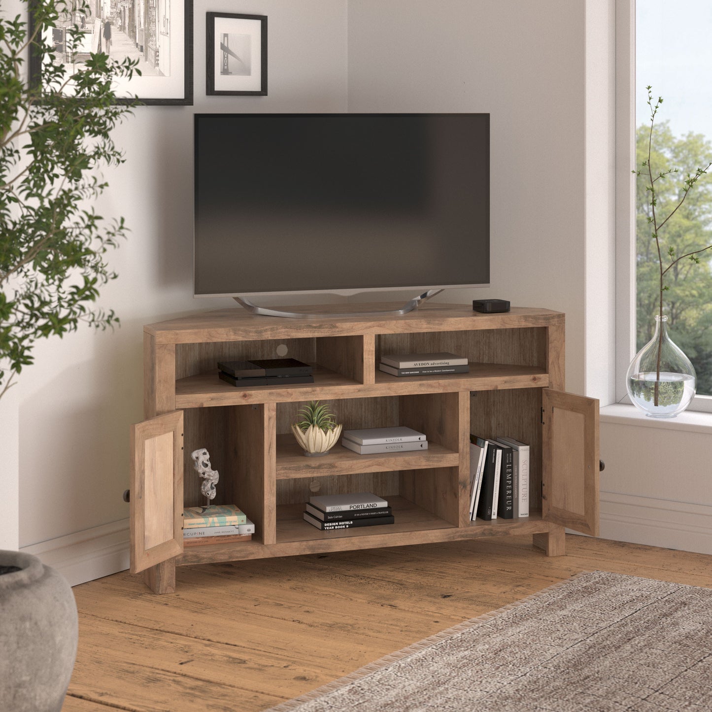 Joshua Creek - 52" Corner TV Stand For TVs Up To 55" - Barnwood