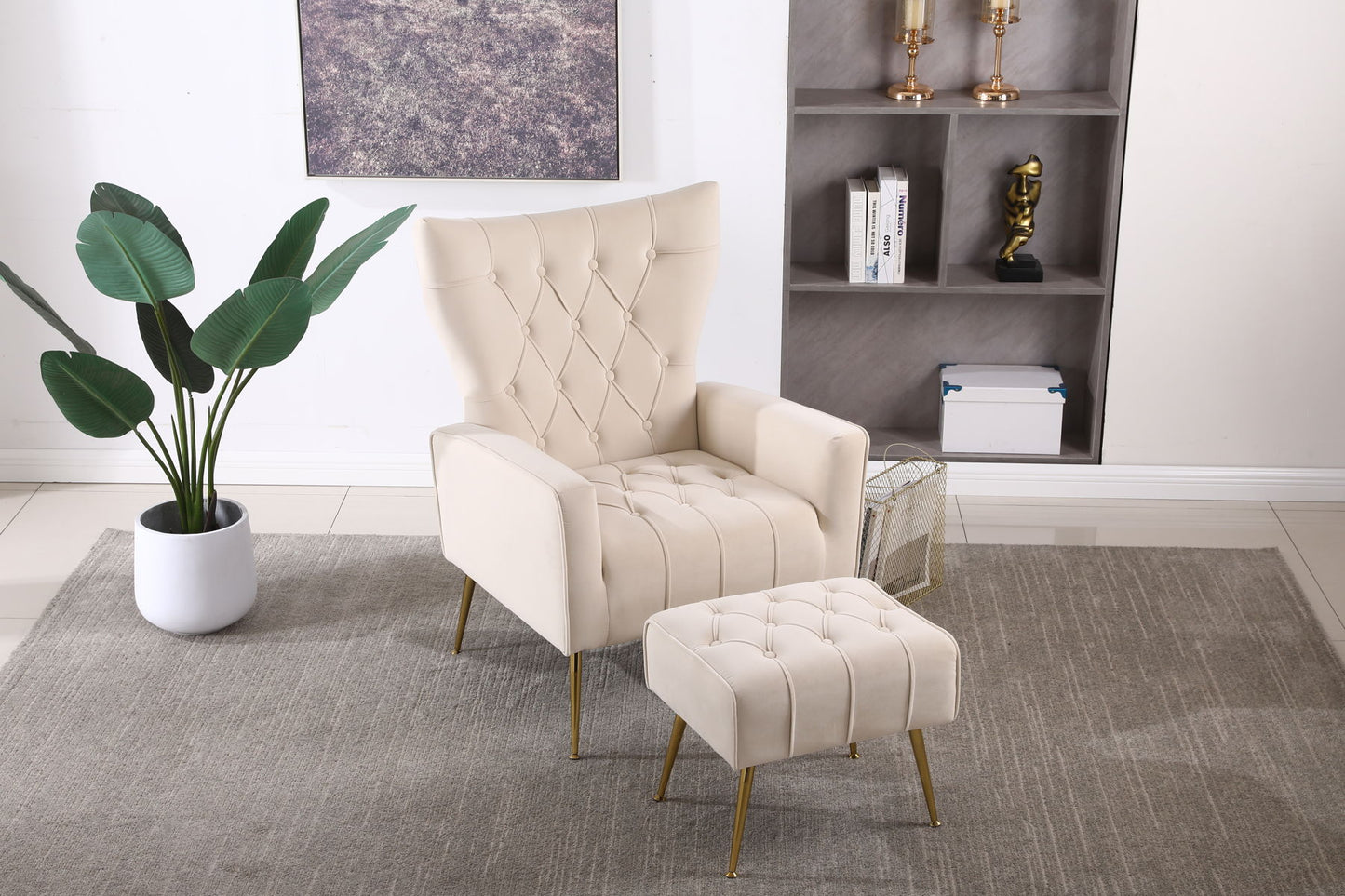 Modern Accent Chair With Ottoman, Comfy Armchair For Living Room, Bedroom, Apartment, Office