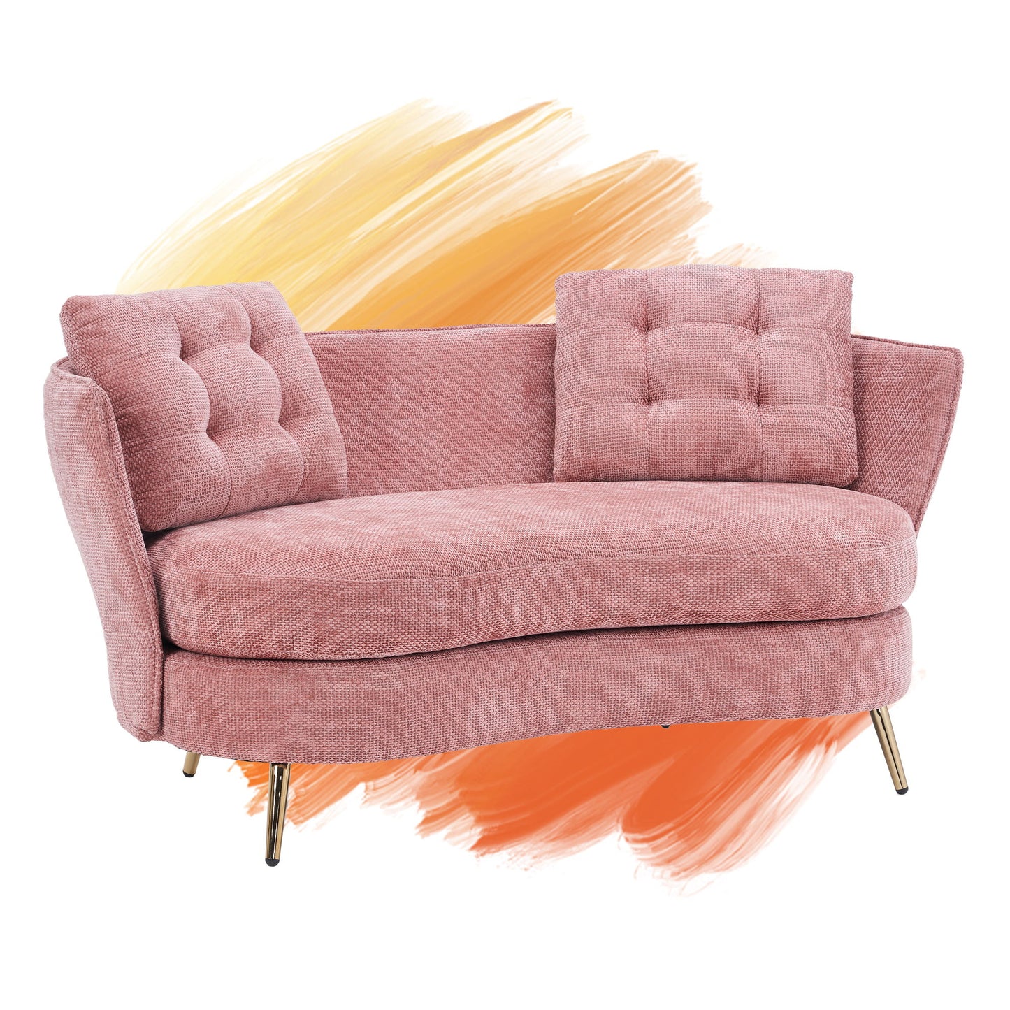 Polyester Fiber Loveseat Sofa Chair Upholstered Couch With Golden Metal Legs Club Two-Seat Sofa For Living Reading Room Bedroom Apartment Small Space Dorm