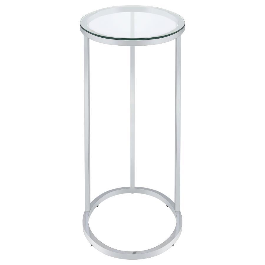 Kyle - Oval Glass Top C-Shaped Sofa Side Table - Chrome