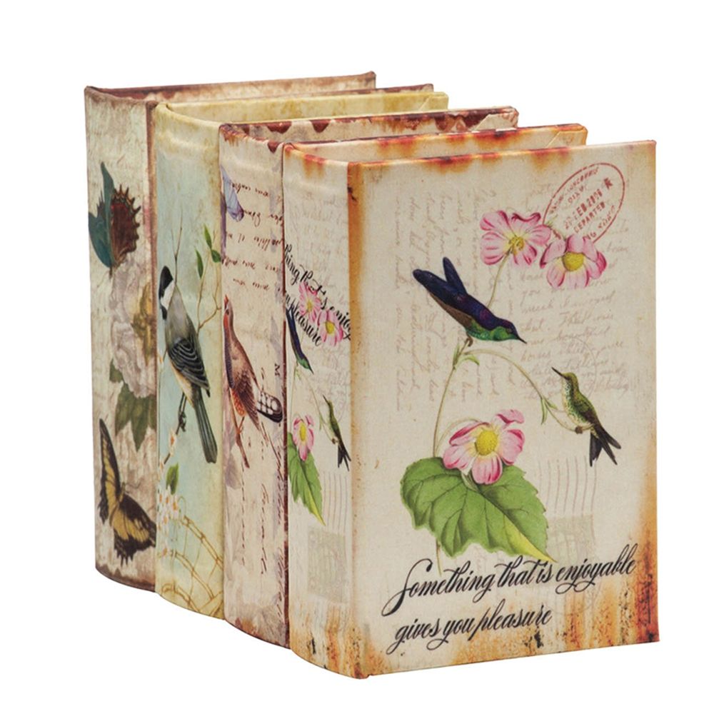 Book Boxes With Birds, Flowers, And Handwriting Design (Set of 4) - Multi