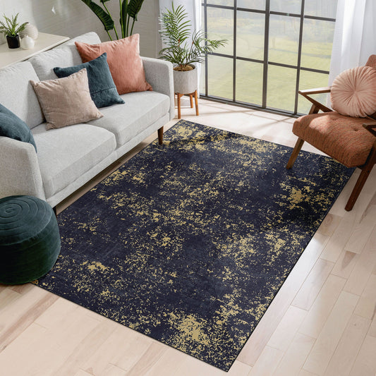 3' x 5' Area Rug, Washable Rug, Low-Pile, Non-Slip, Non-Shedding, Foldable, Kid & Pet Friendly Area Rugs For Living Room, Bedroom, Kitchen, Dining Room Rug, Perfect Gifts - Black / Gold