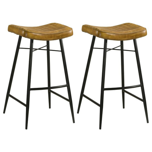 Bayu - Leather Upholstered Saddle Seat Backless Bar Stool (Set of 2)