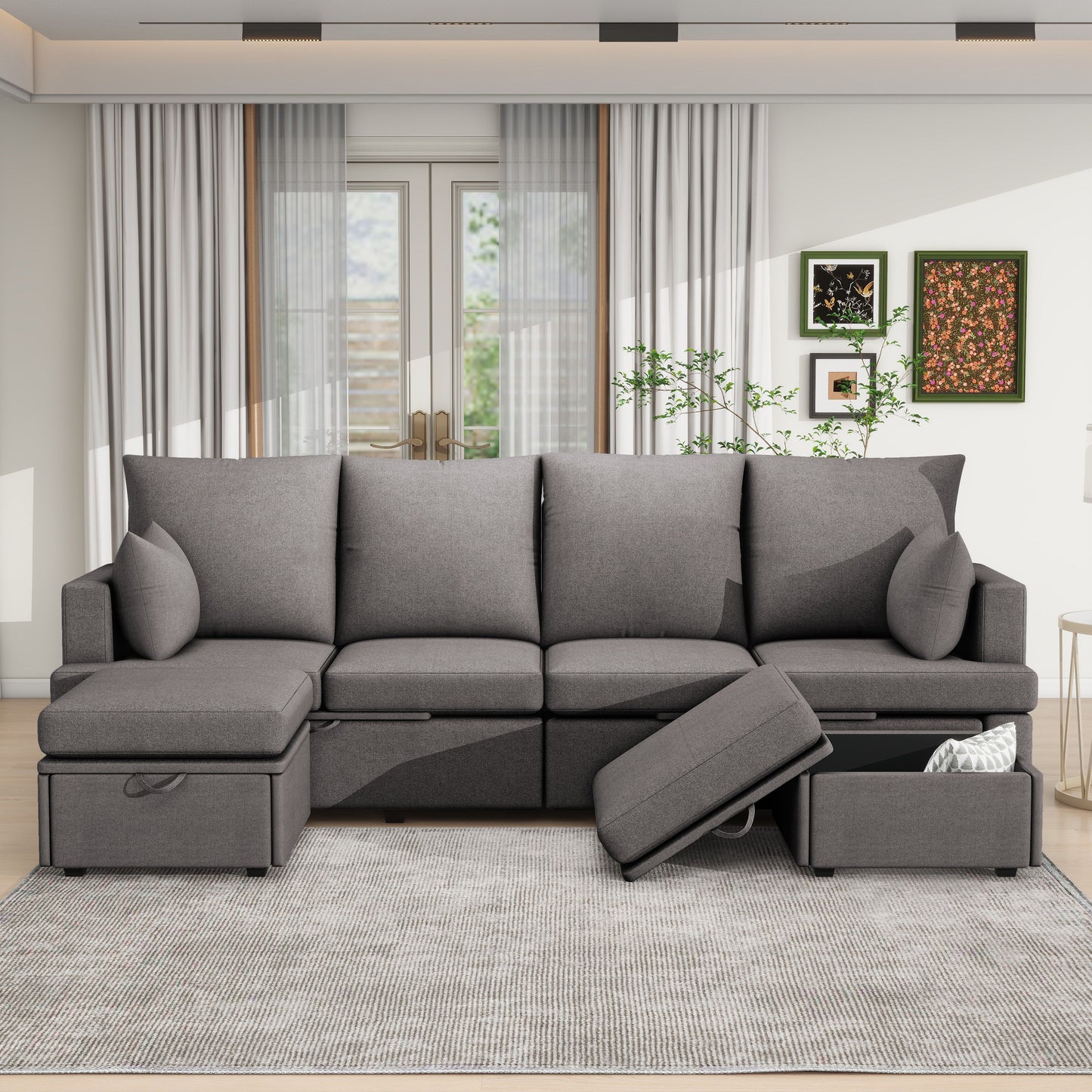 Modern Modular Sofa, Chenile Sectional Couch Set With 2 Pilows Included, Freely Combinable Indoor Funiture For Living Room, Apartment, Office