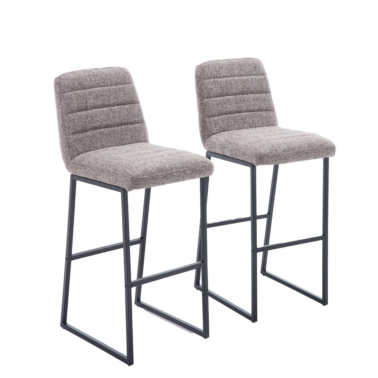 Bar Stools (Set of 2) With Back, Upholstered Linen Fabric Kitchen Breakfast Bar Stools With Footrest