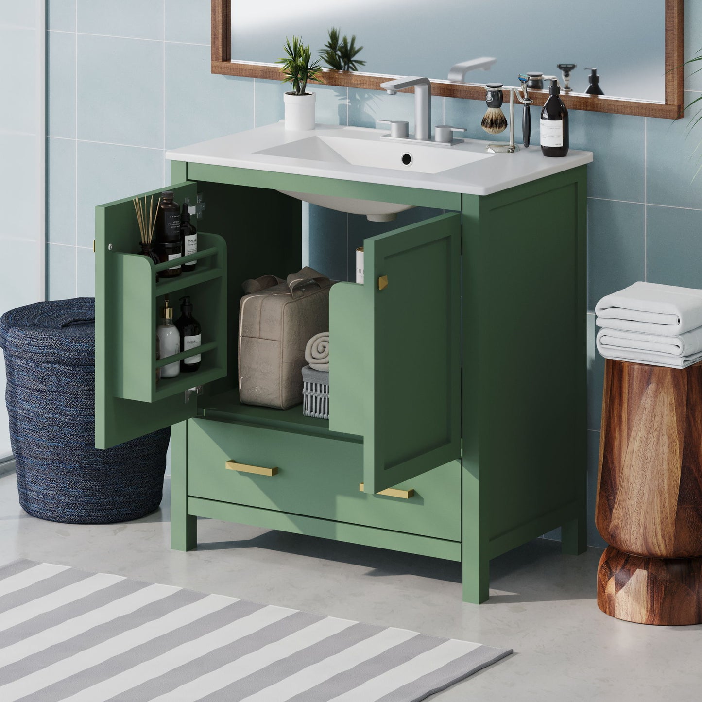 Bathroom Vanity With Single Sink, Combo Cabinet Undermount Sink, Bathroom Storage Cabinet With 2 Doors And A Drawer, Soft Closing, Multifunctional Storage, Solid Wood Frame