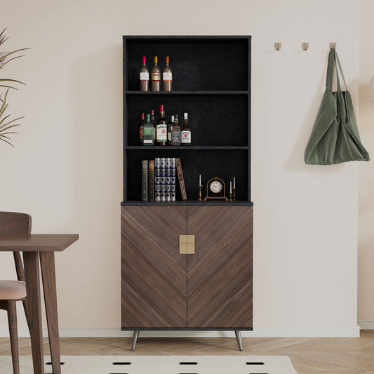 Accent Storage Cabinet With Doors, Bar Cabinet Buffet Cabinet With Storage For Living Room, Hallway, Kitchen - Brown / Light Gray