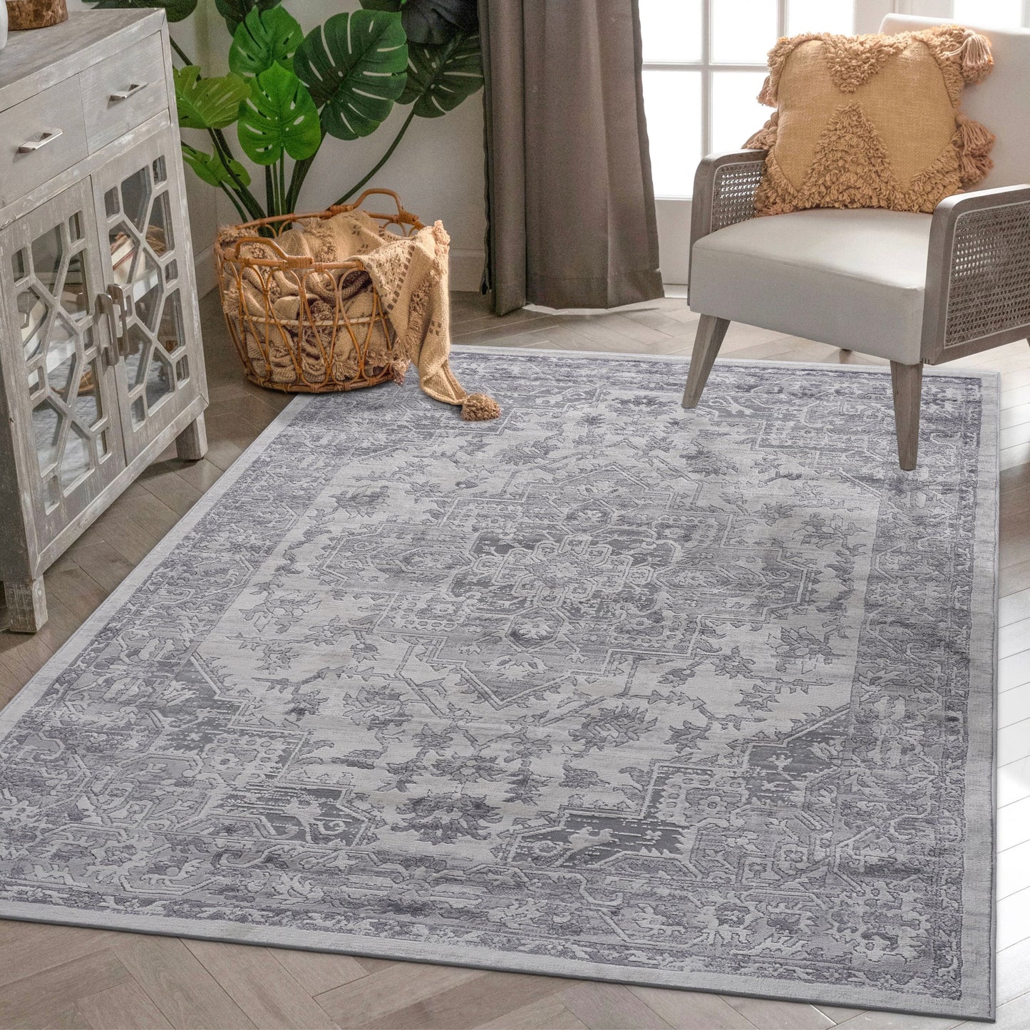 Oriental Non-Shedding Living Room Bedroom Dining Home Office Stylish And Stain Resistant Area Rug - Silver