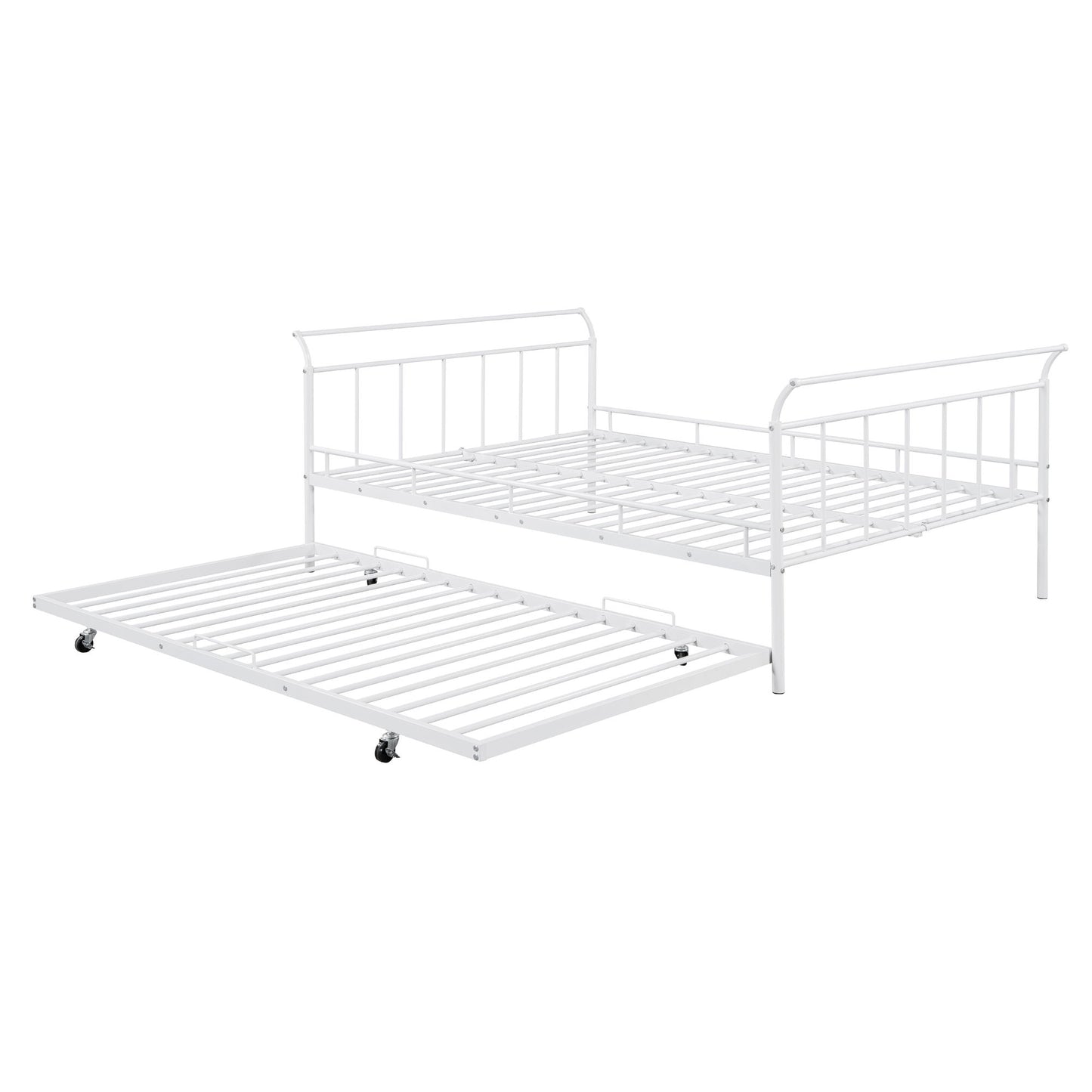 Metal Daybed With Curved Handle Design And Trundle