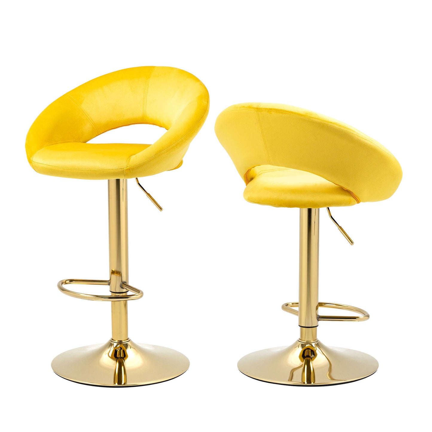 Velvet Adjustable Modern Dining Chairs, Counter Height Bar Chair, Swivel Bar Stools (Set of 2) - Yellow