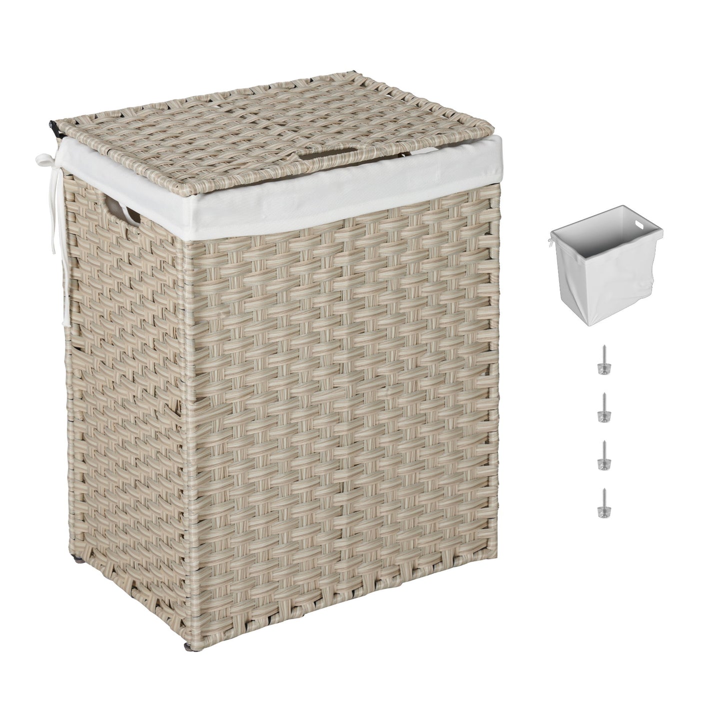 Laundry Hamper With Lid PE Rattan Powder Coating Frame Clothes Hampers With 2 Removable Bags