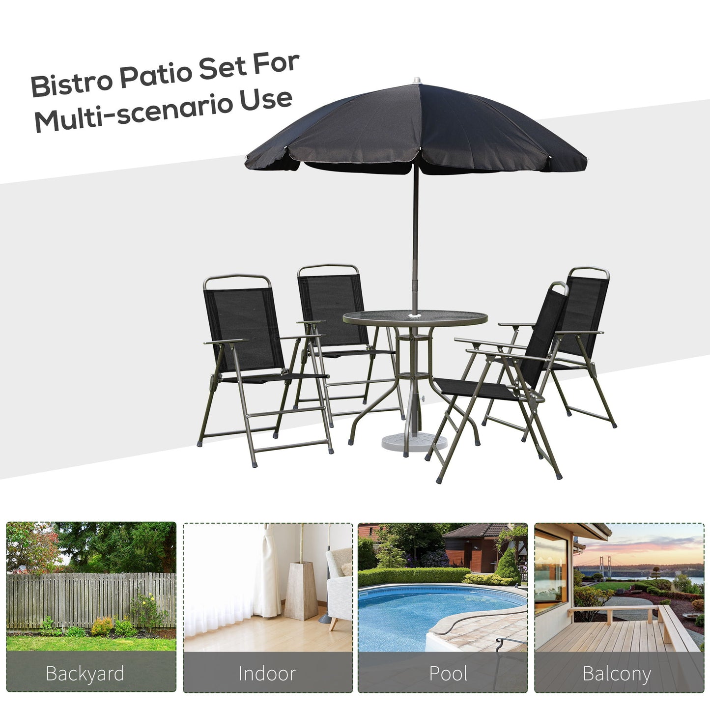 Outsunny - Patio Dining Set With Table Umbrella, Folding Chairs And Dining Table, Outdoor Patio Furniture Set