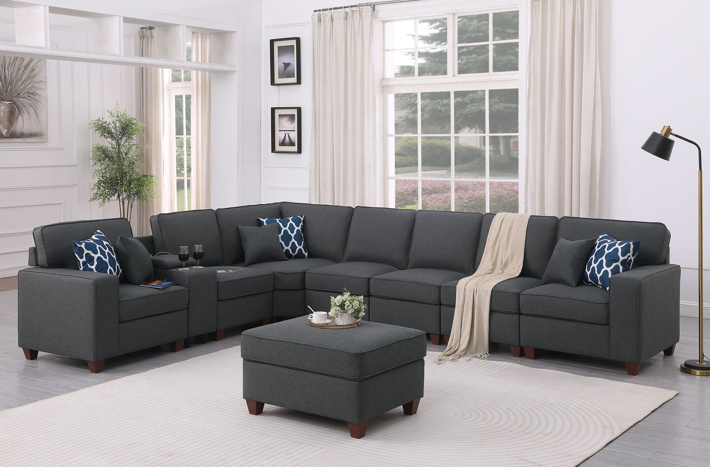 Hannah - Sectional Sofa With Ottoman - Dark Gray