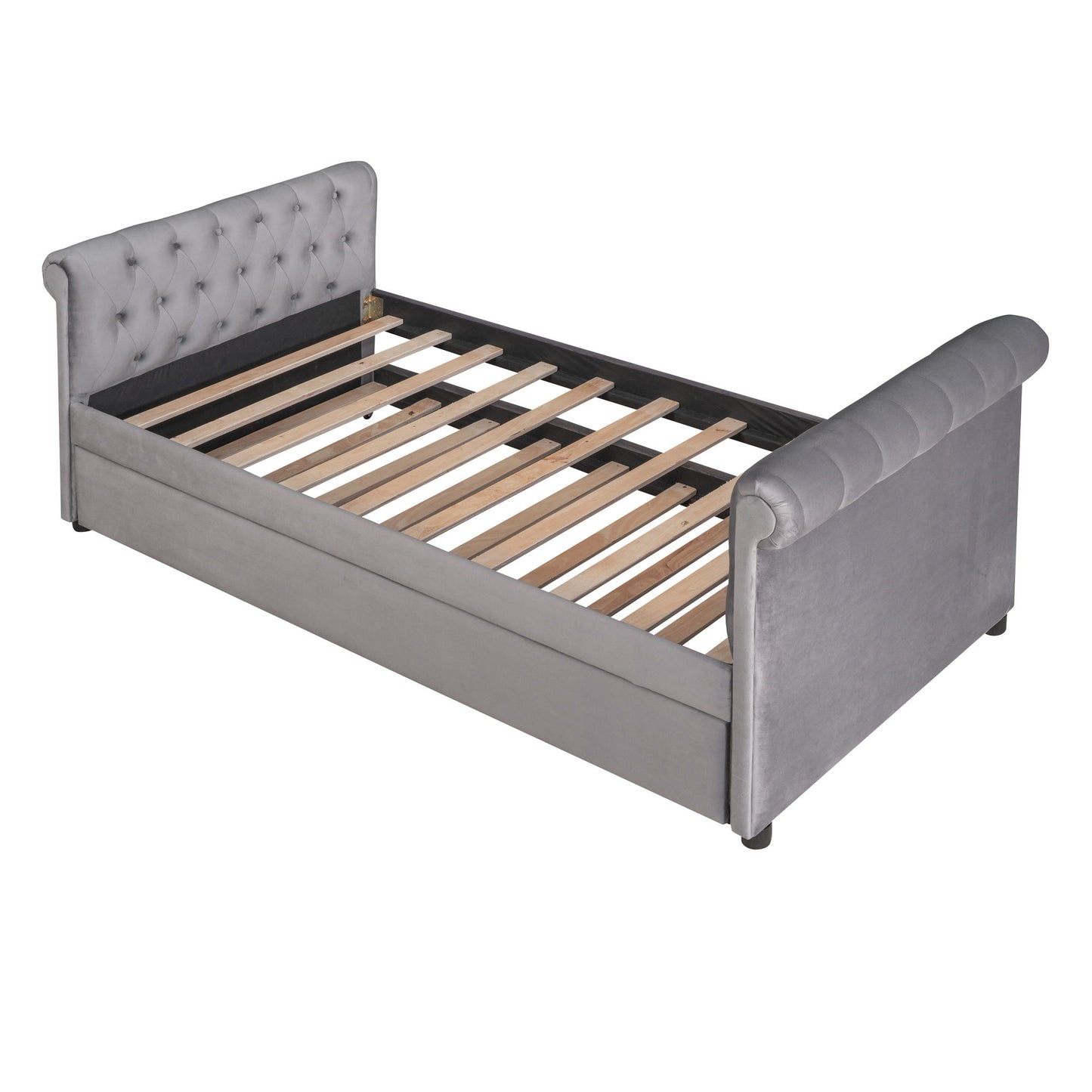 Upholstered Daybed With Trundle, Wood Slat Support