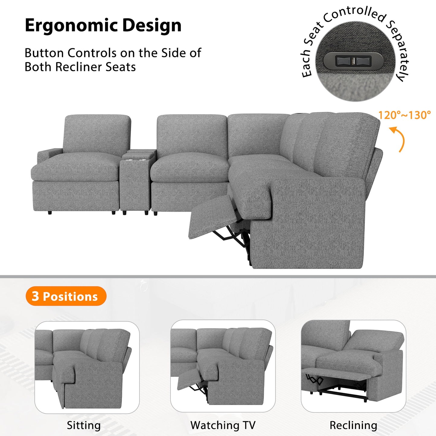 Power Recliner Corner Sofa Home Theater Reclining Sofa Sectional Couches With Storage Box, Cup Holders, USB Ports And Power Socket For Living Room