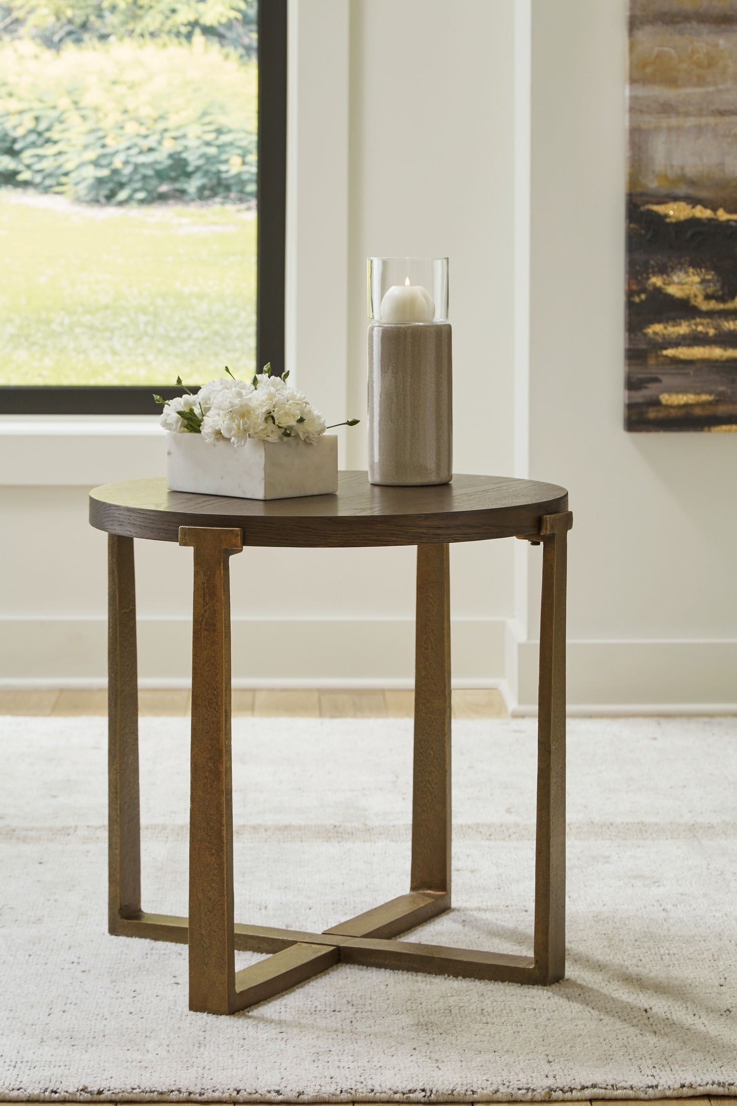 Balintmore - Brown / Gold Finish - Round End Table