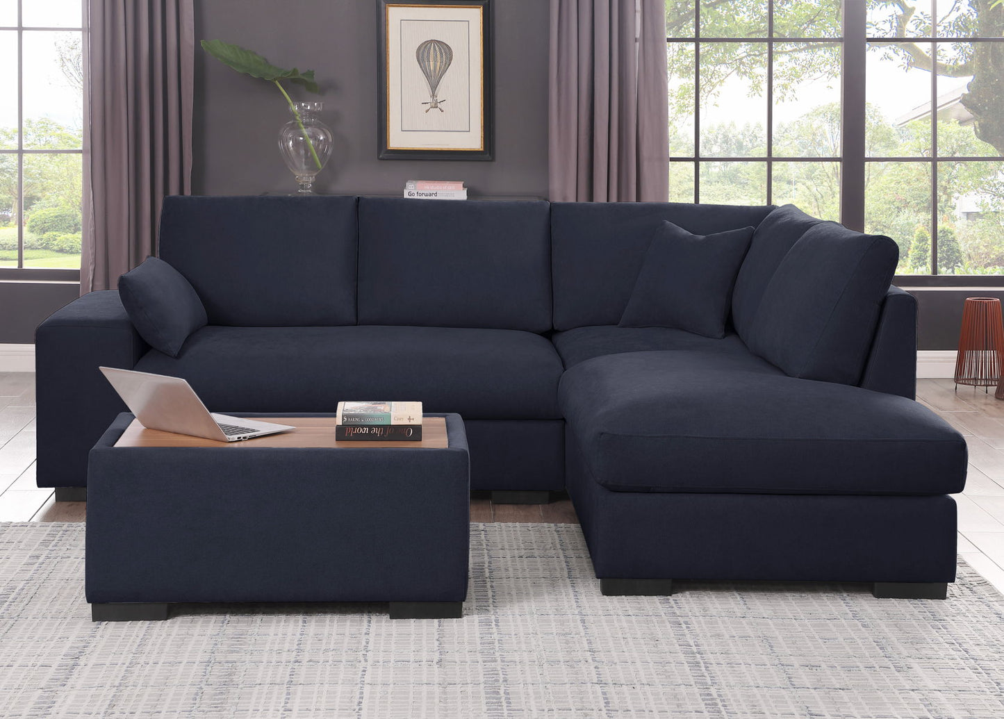 Joshua - 100" Sectional Sofa with Right Facing Chaise and Console Ottoman