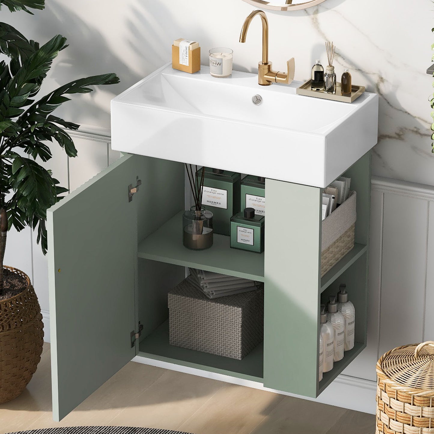 Modern Floating Bathroom Vanity With Ceramic Basin Perfect For Small Bathrooms