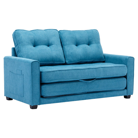 Loveseat Sofa With Pull-Out Bed Modern Upholstered Couch With Side Pocket For Living Room Office