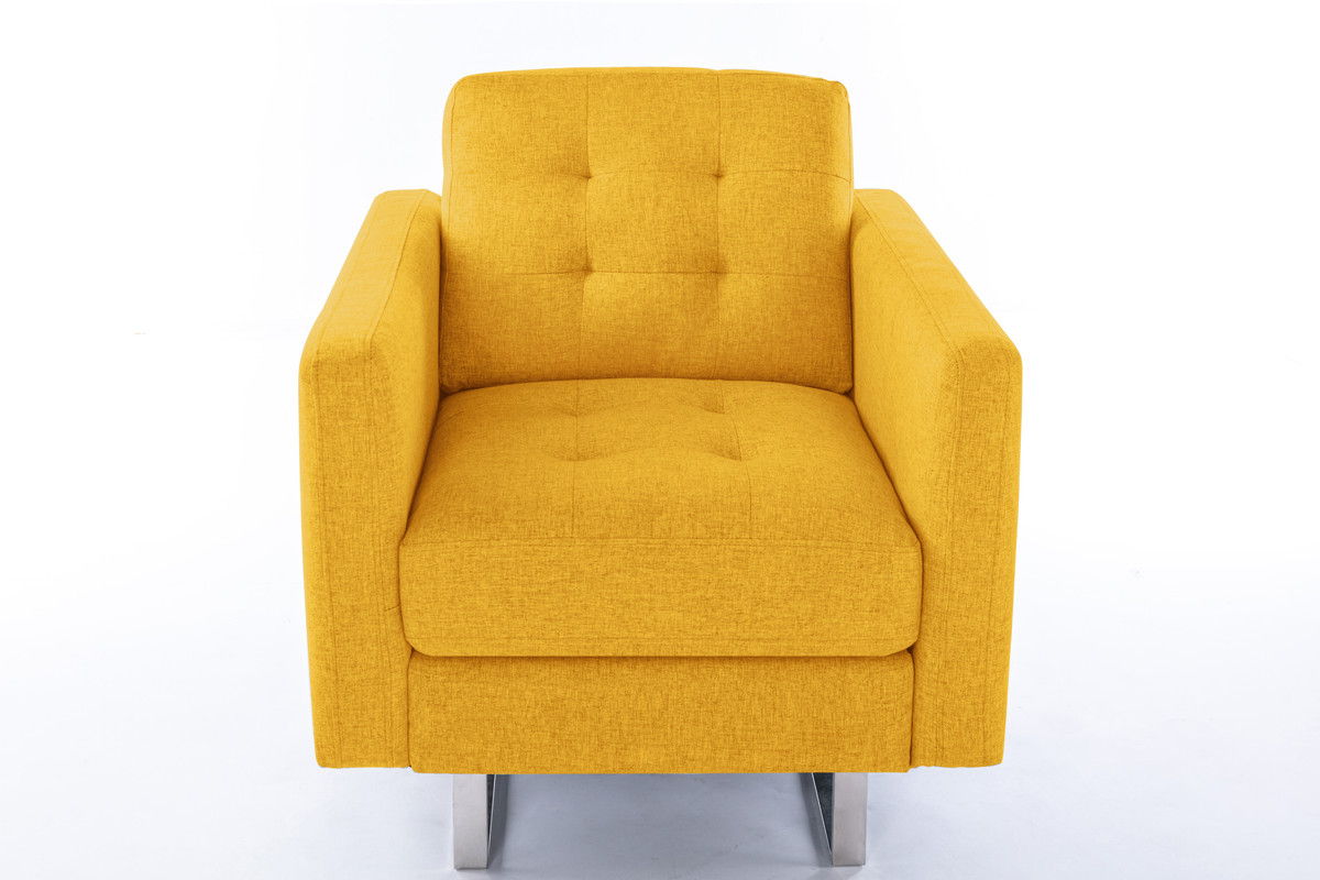 Victoria - Linen Fabric Armchair With Metal Legs, Side Pockets, And Pillow