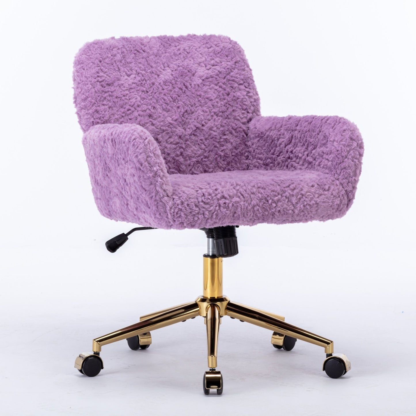 Office Chair, Artificial Rabbit Hair Home Office Chair With Golden Metal Base, Adjustable Desk Chair Swivel Office Chair, Vanity Chair