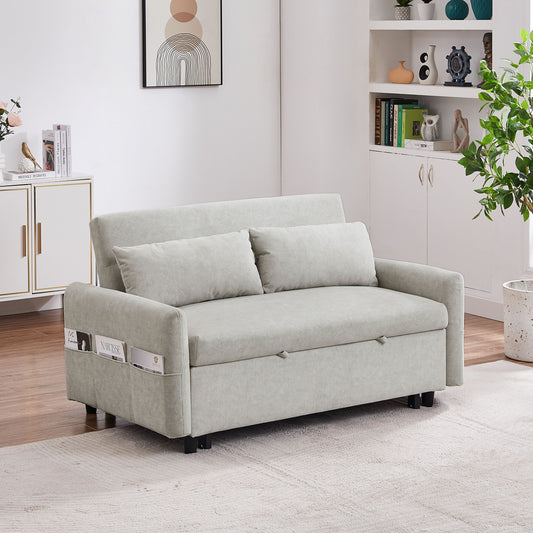 Pull Out Sleep Sofa Bed Loveseats Sofa Couch With Adjsutable Backrest, Storage Pockets, 2 Soft Pillows, USB Ports For Living Room