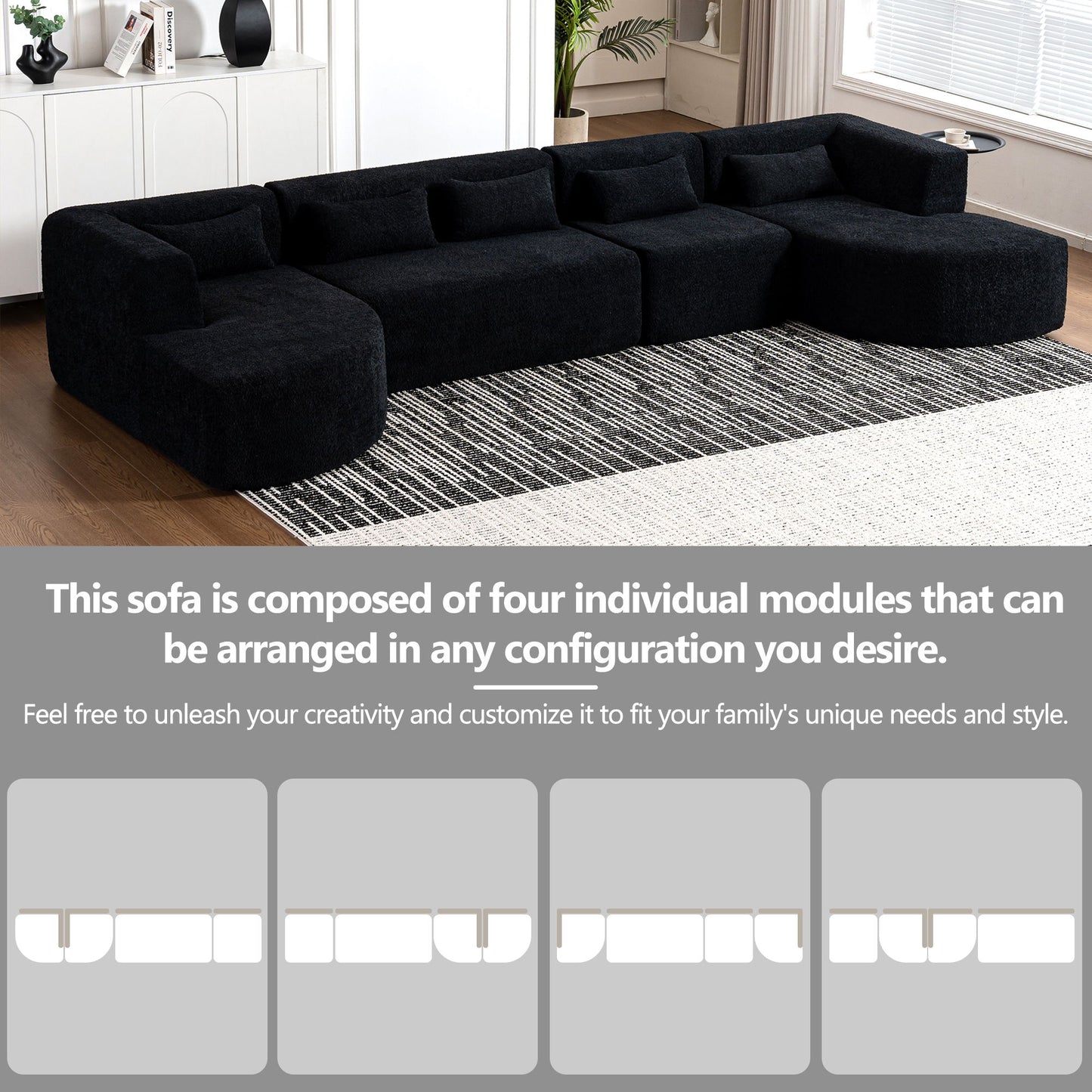 Upholstered Sofa Free Combined Sofa Couch With Two Chaise Lounge And Five Back Pillows For Living Room