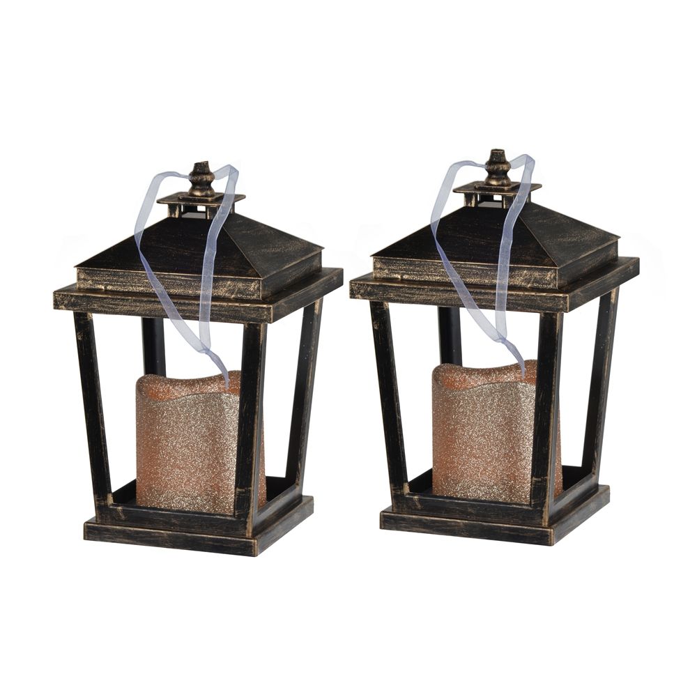 Menifee Lantern With Led Candle, Short (Set of 2) - Bronze