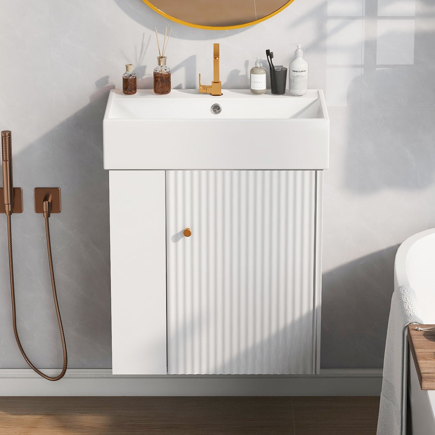 Modern Floating Bathroom Vanity With Ceramic Basin Perfect For Small Bathrooms