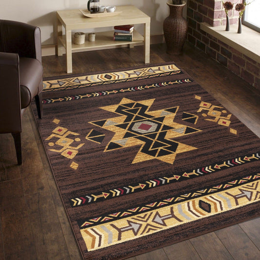 Tribes - 5'3" X 7'3" Southwest Area Rug - Brown