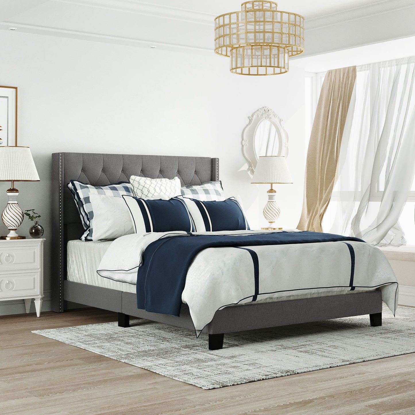 Upholstered Platform Bed With Classic Headboard, No Box Spring Needed