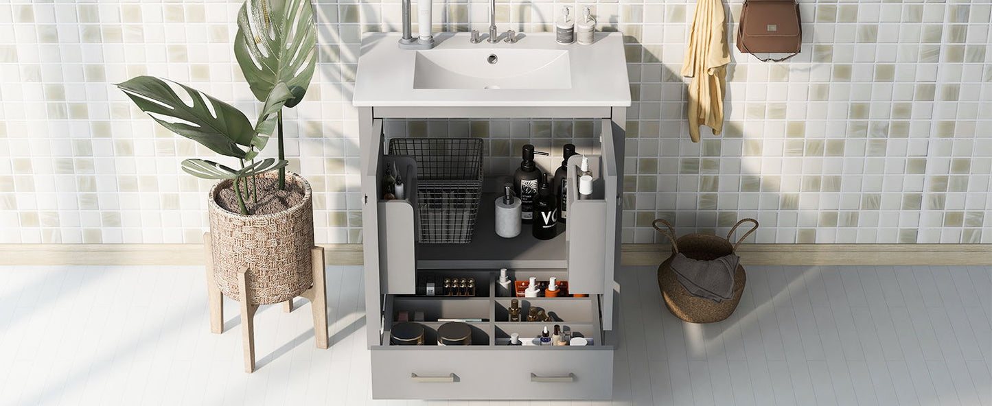 Bathroom Vanity With Single Sink, Combo Cabinet Undermount Sink, Bathroom Storage Cabinet With Two Doors And A Drawer, Soft Closing, Multifunctional Storage, Solid Wood Frame