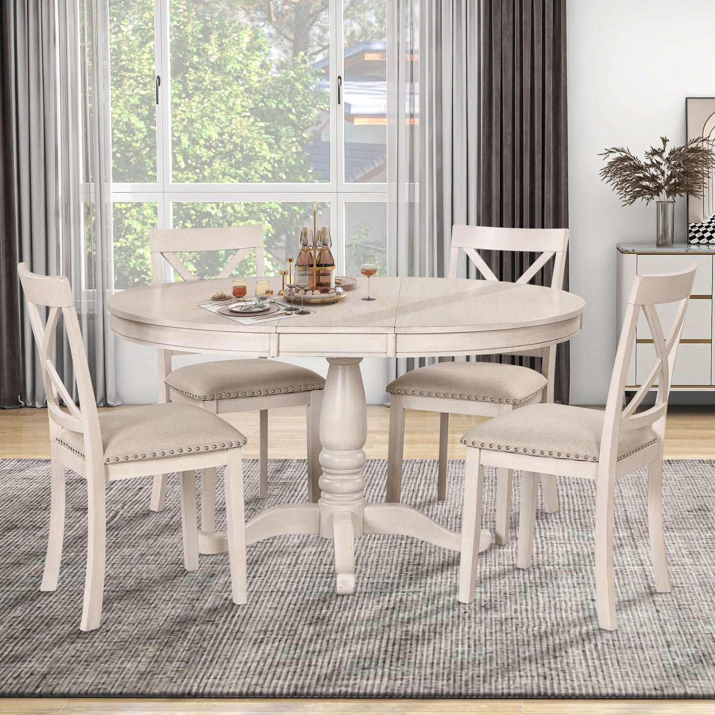 Modern Dining Table Set For 4, Round Table And 4 Kitchen Room Chairs, 5 Piece Kitchen Table Set For Dining Room, Dinette, Breakfast Nook