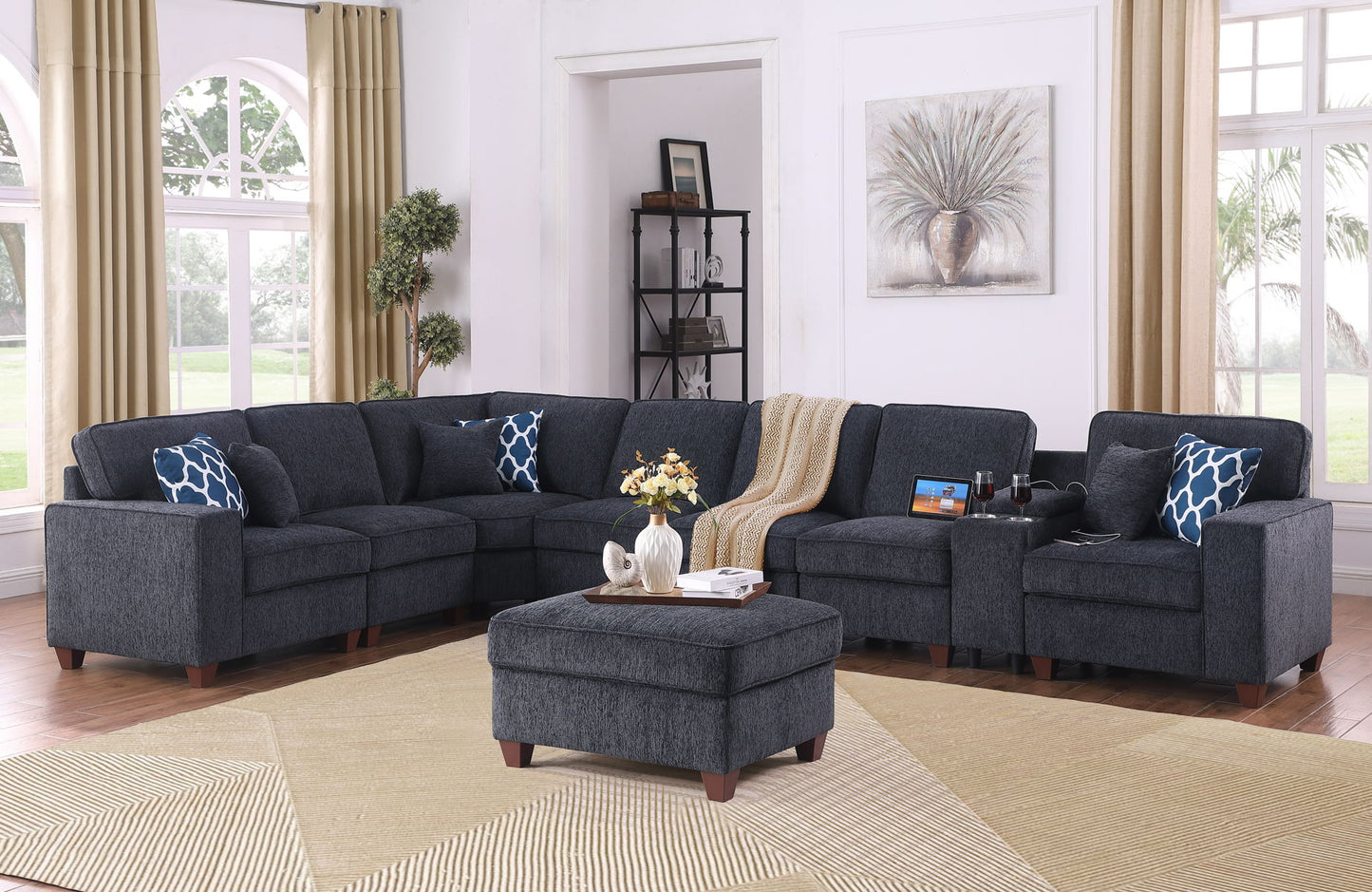 Lily - Sectional Sofa With Ottoman - Black