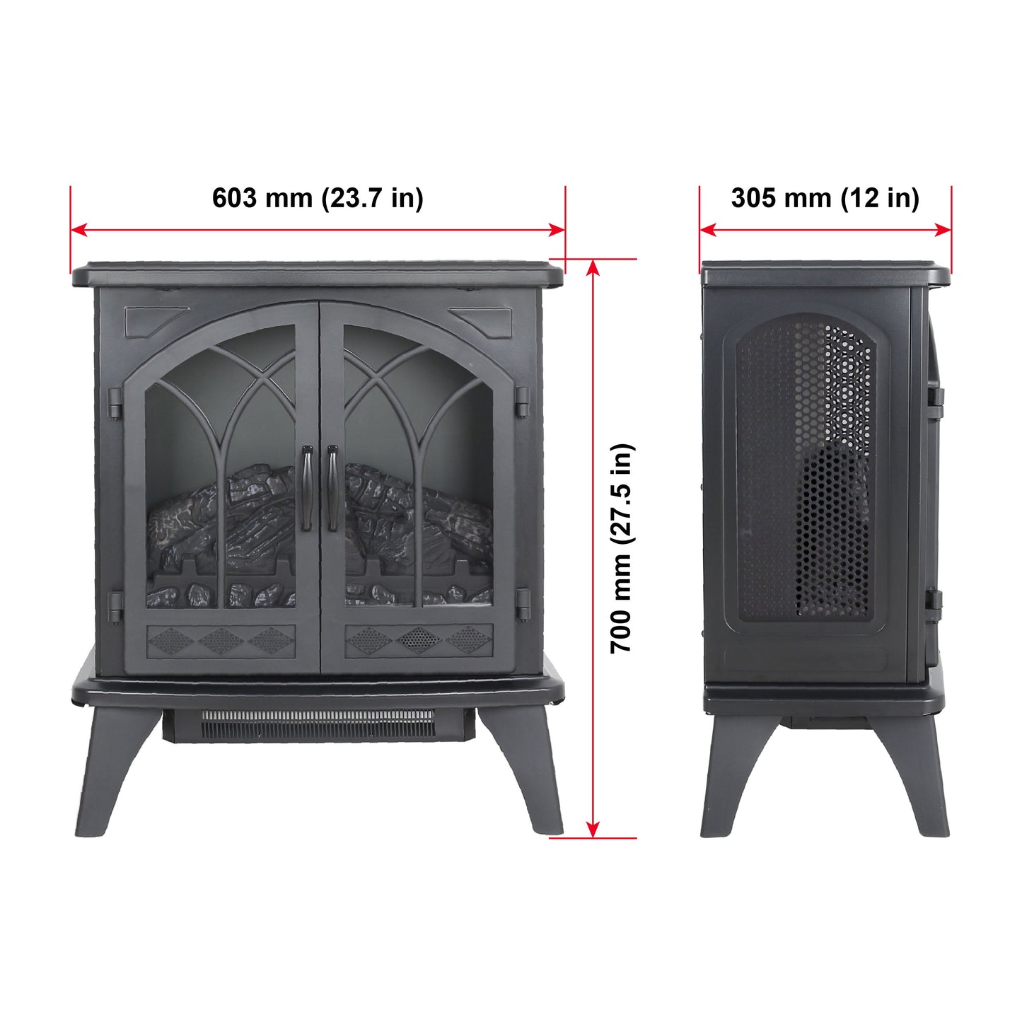 24" 3D Flame Electric Infrared Quartz Fireplace Stove With Remote Control - Antique Black