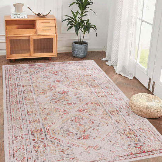 3' x 5' Area Rug, Kid & Pet Friendly Washable Rugs 3' x 5' - Non Shedding 3' x 5' Area Rugs - Foldable 3 X 5 Area Rug Washable Non Slip Eco-Friendly Rugs With Low-Pile - Beige