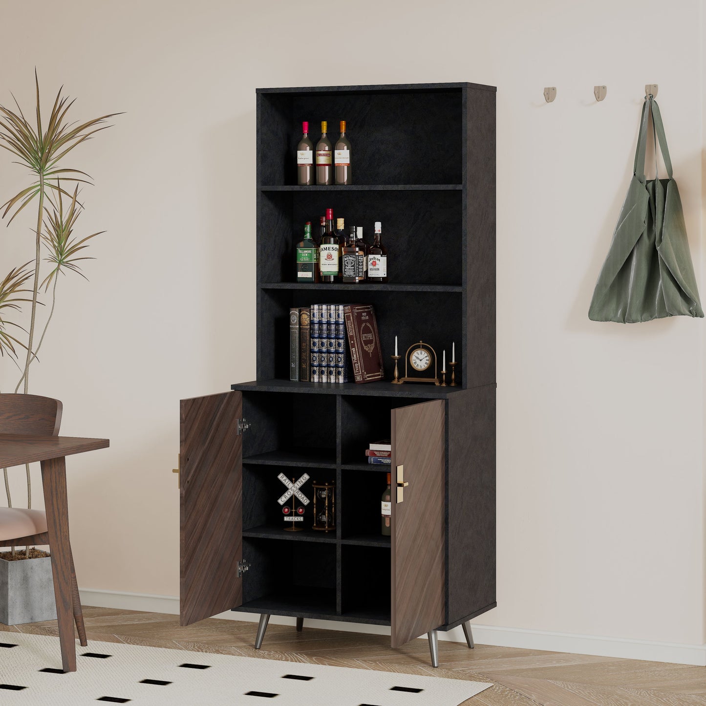 Accent Storage Cabinet With Doors, Bar Cabinet Buffet Cabinet With Storage For Living Room, Hallway, Kitchen - Brown / Light Gray