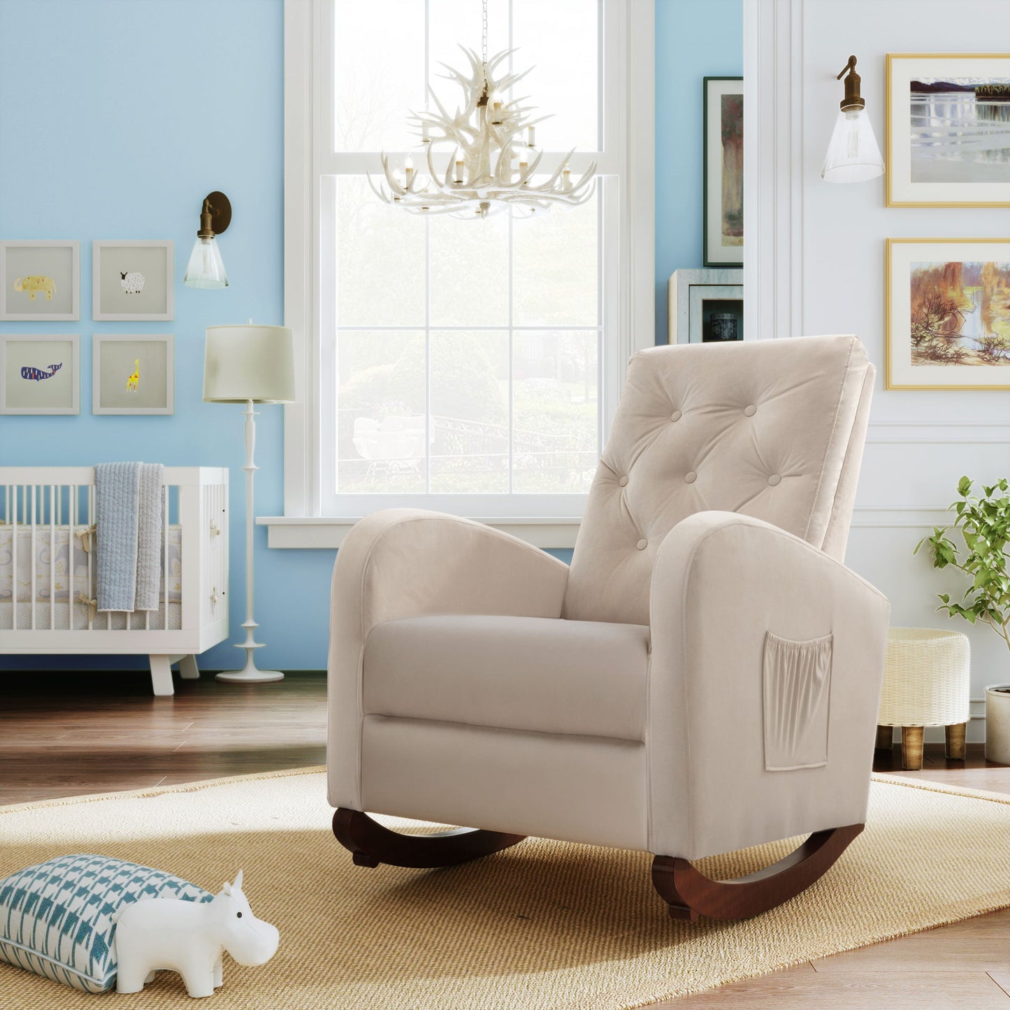 Baby Room High Back Rocking Chair Nursery Chair, Comfortable Rocker Padded Seat, Modern High Back Armchair