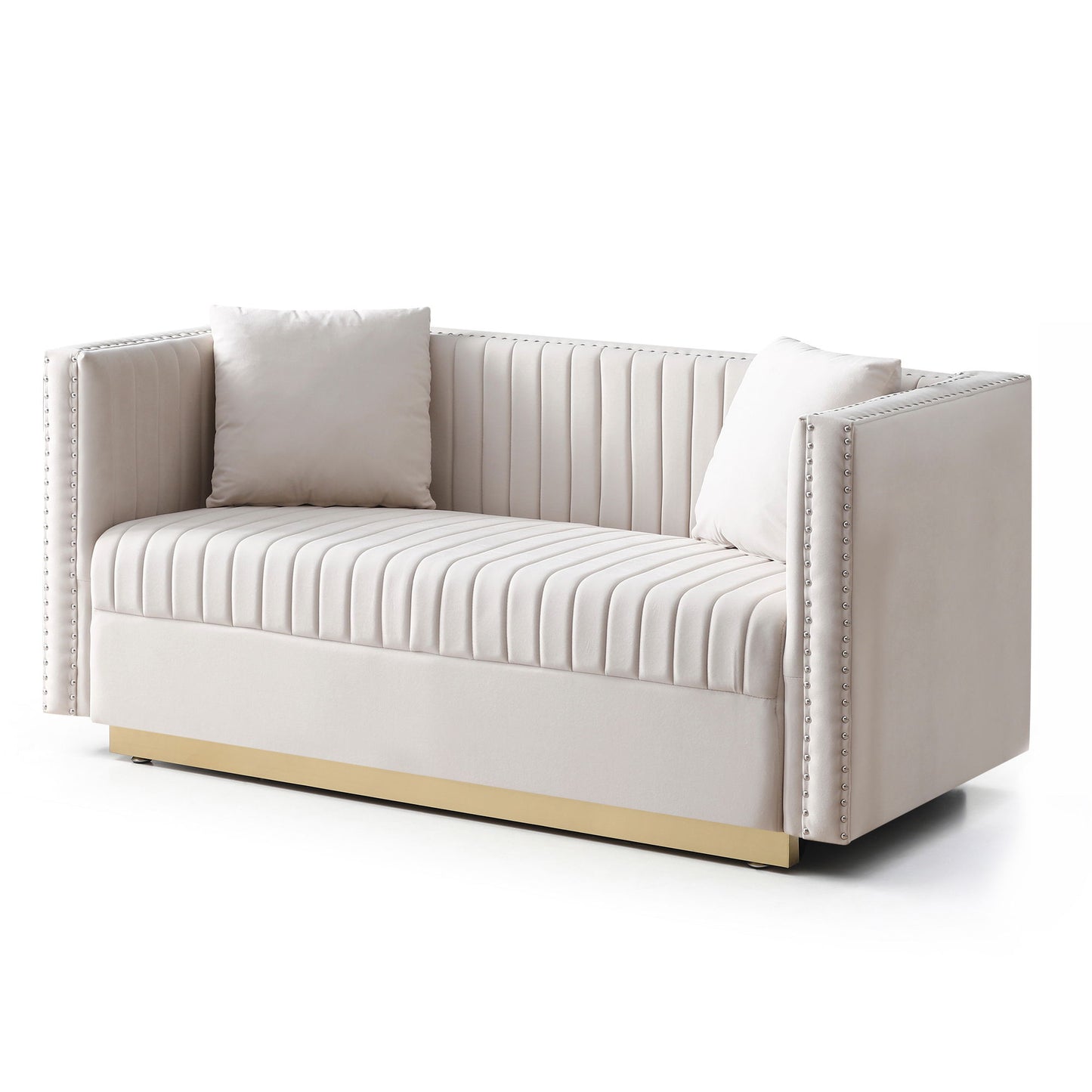 Contemporary Vertical Channel Tufted Sofa Loveseat Modern Upholstered Couch For Living Room With 2 Pillows