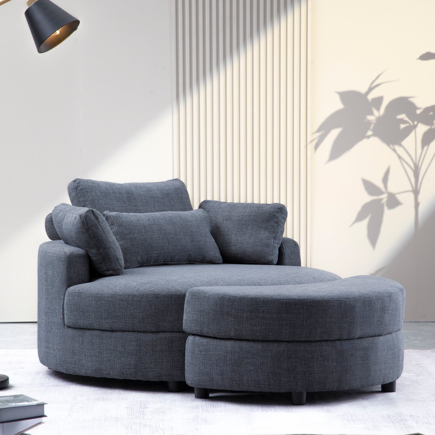 Large Round Chair With Storage Linen Fabric For Living Room Hotel With Cushions