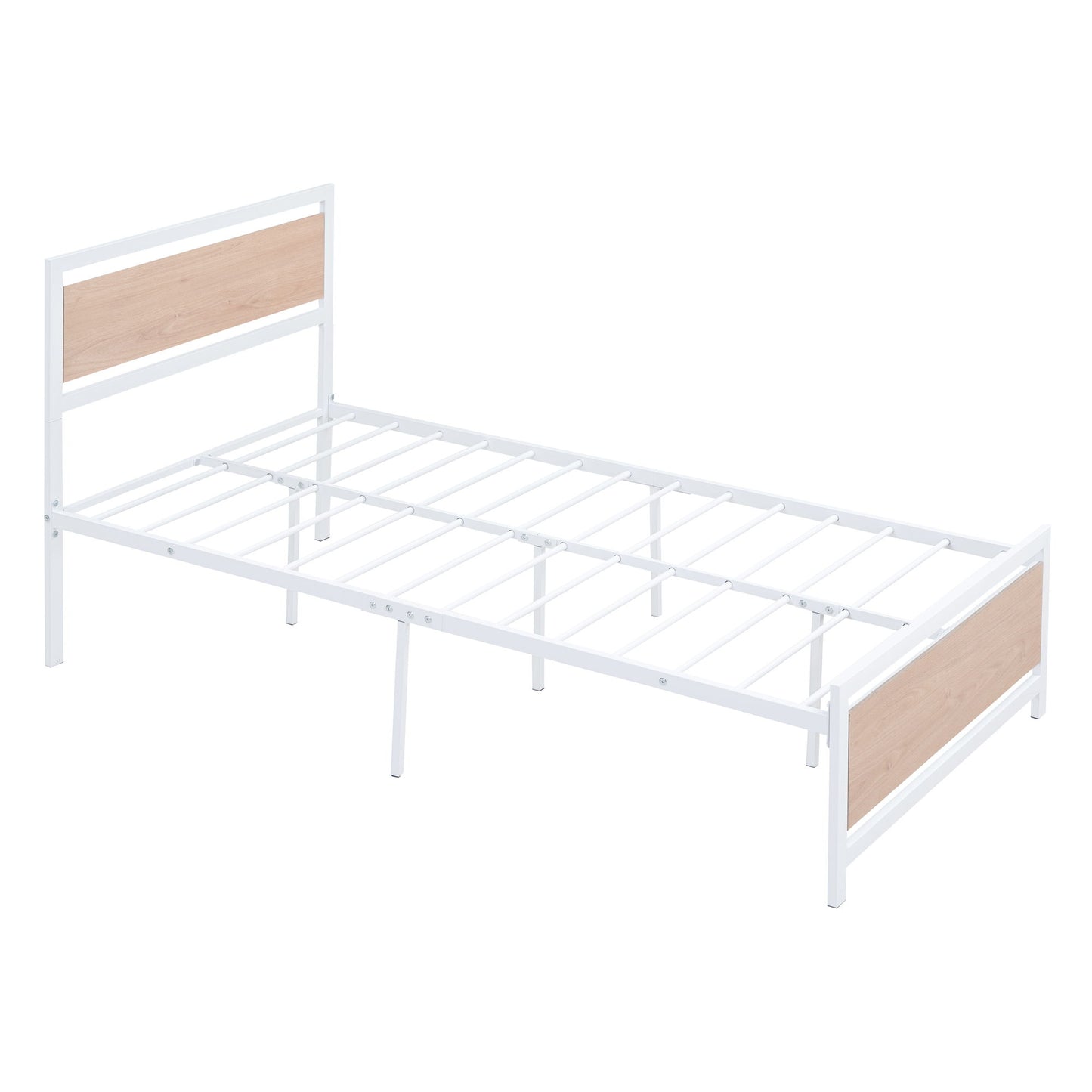 Platform Bed, Metal And Wood Bed Frame With Headboard And Footboard