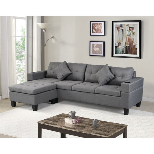 Sectional Sofa Set For Living Room With L Shape Chaise Lounge, Cup Holder And Left Or Right Hand Chaise Modern 4 Seat