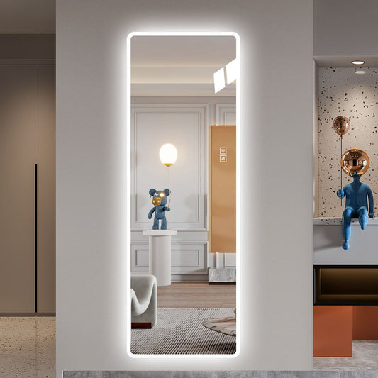 Full Length Mirror Lighted Vanity Body Mirror LED Mirror Wall-Mounted Mirror Big Size Rounded Corners, Bedroom, Living Room, Dressing Room Hotel - Clear