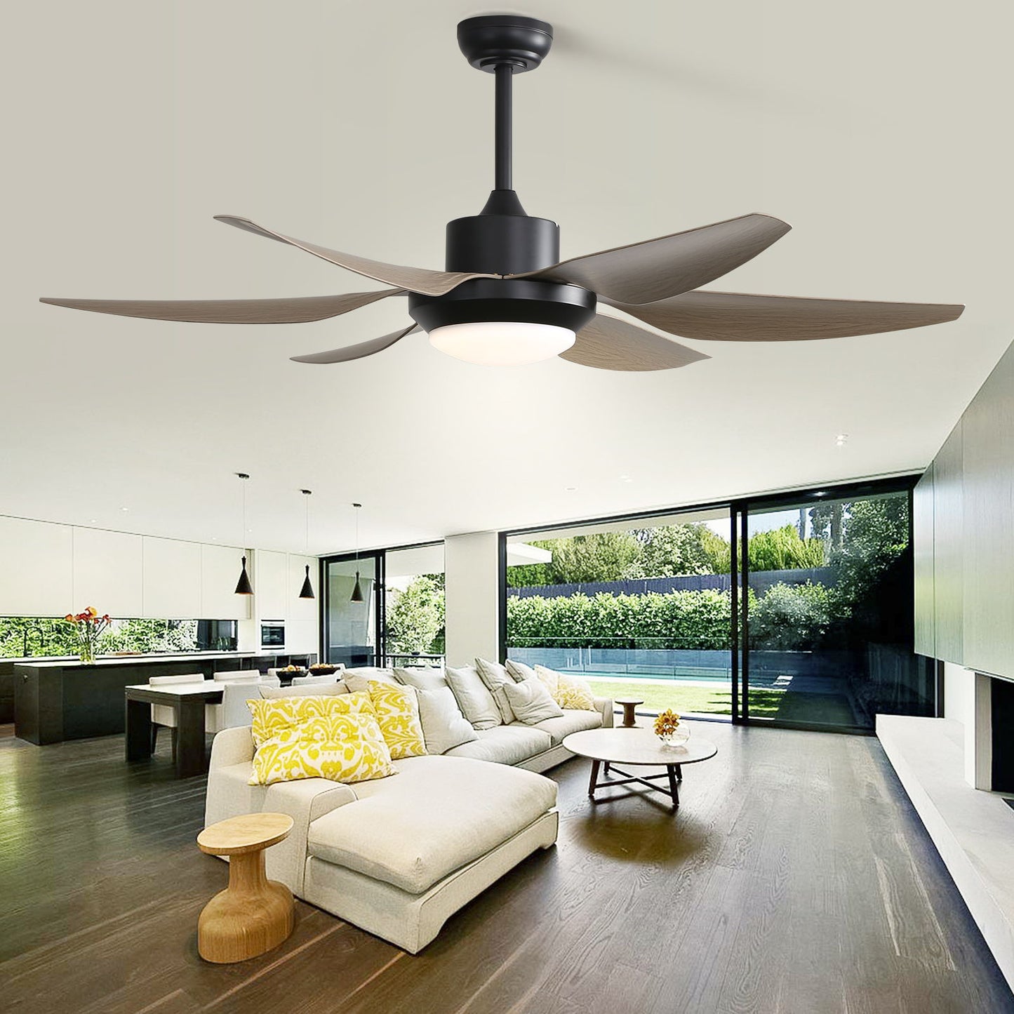 Indoor Ceiling Fan With Dimmable Led Light ABS Blades Remote Control Reversible Dc Motor For Living Room - Black