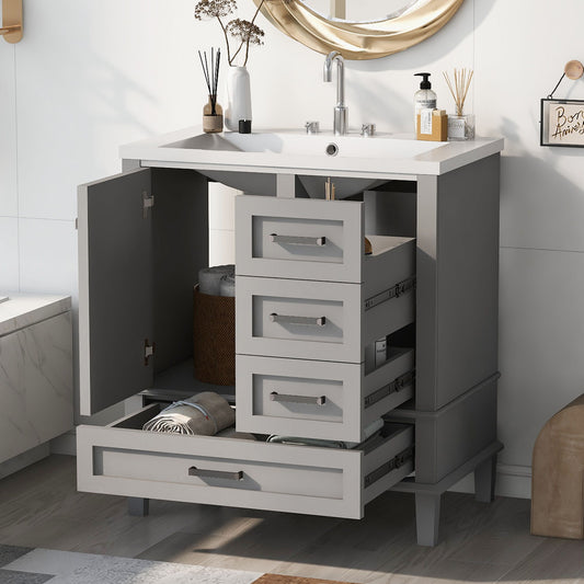 Bathroom Vanity, Modern Bathroom Cabinet With Sink Combo Set, Bathroom Storage Cabinet With A Soft Closing Door And 3 Drawers, Solid Wood Frame, Resin Basin